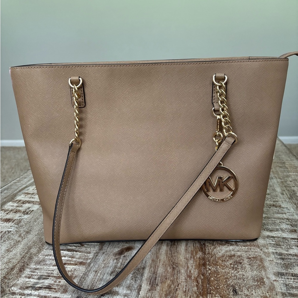 Michael Kors Taupe/Brown Tote with Gold Accents